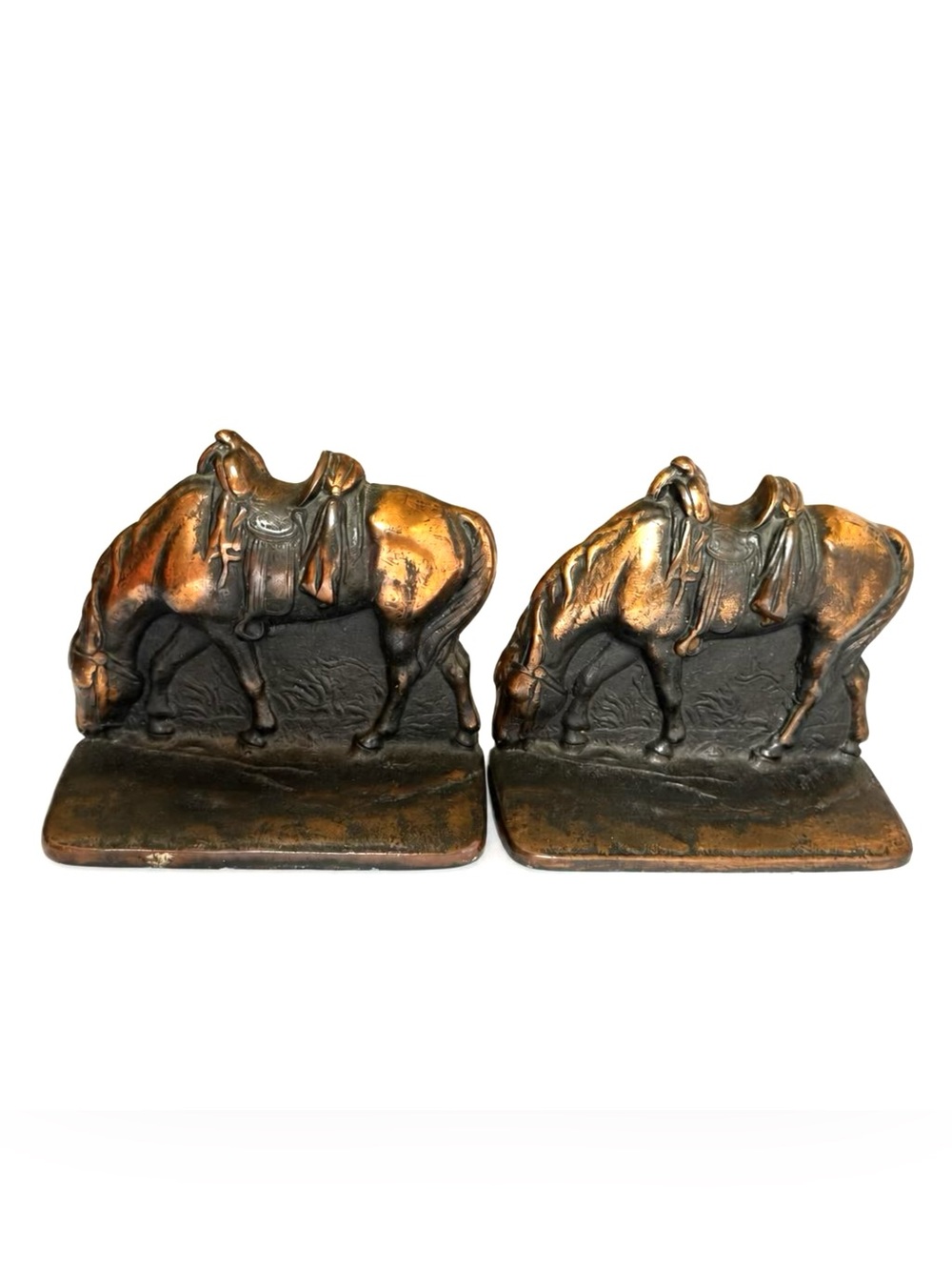 Vintage Heavy Horse Bookends Bronzed Cast Metal Equestrian Western MCM Decor